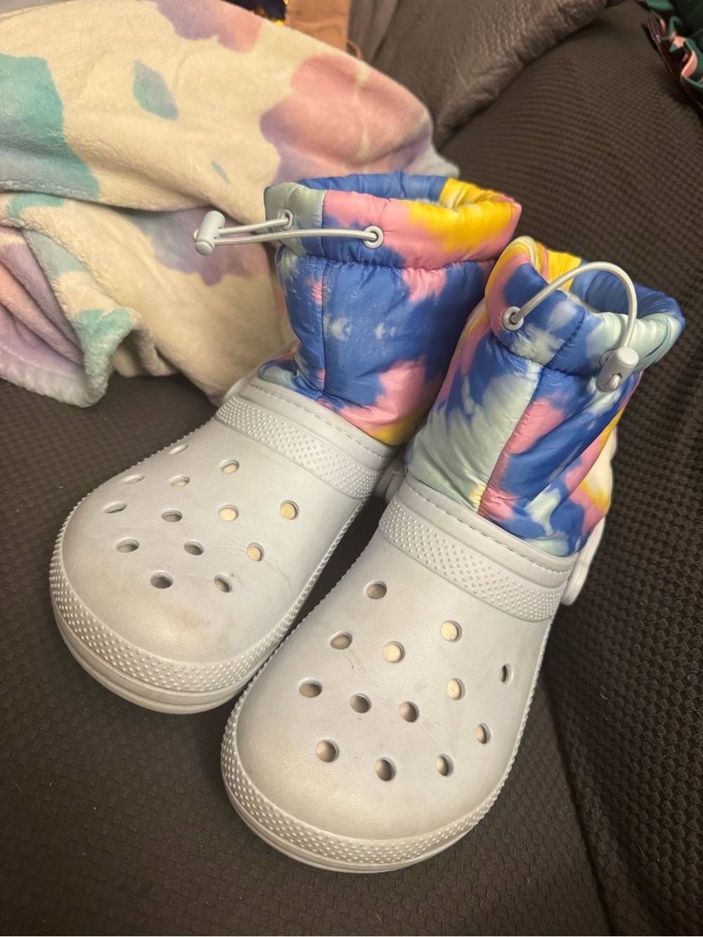 CROCS Clog Boots with Multicolor Tie-Dye Cuff